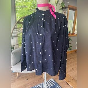 Loft small button up with embroidered hearts